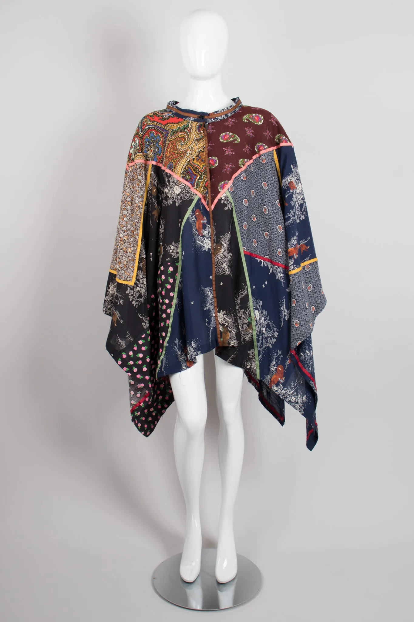 Stand Collar Patchwork Poncho