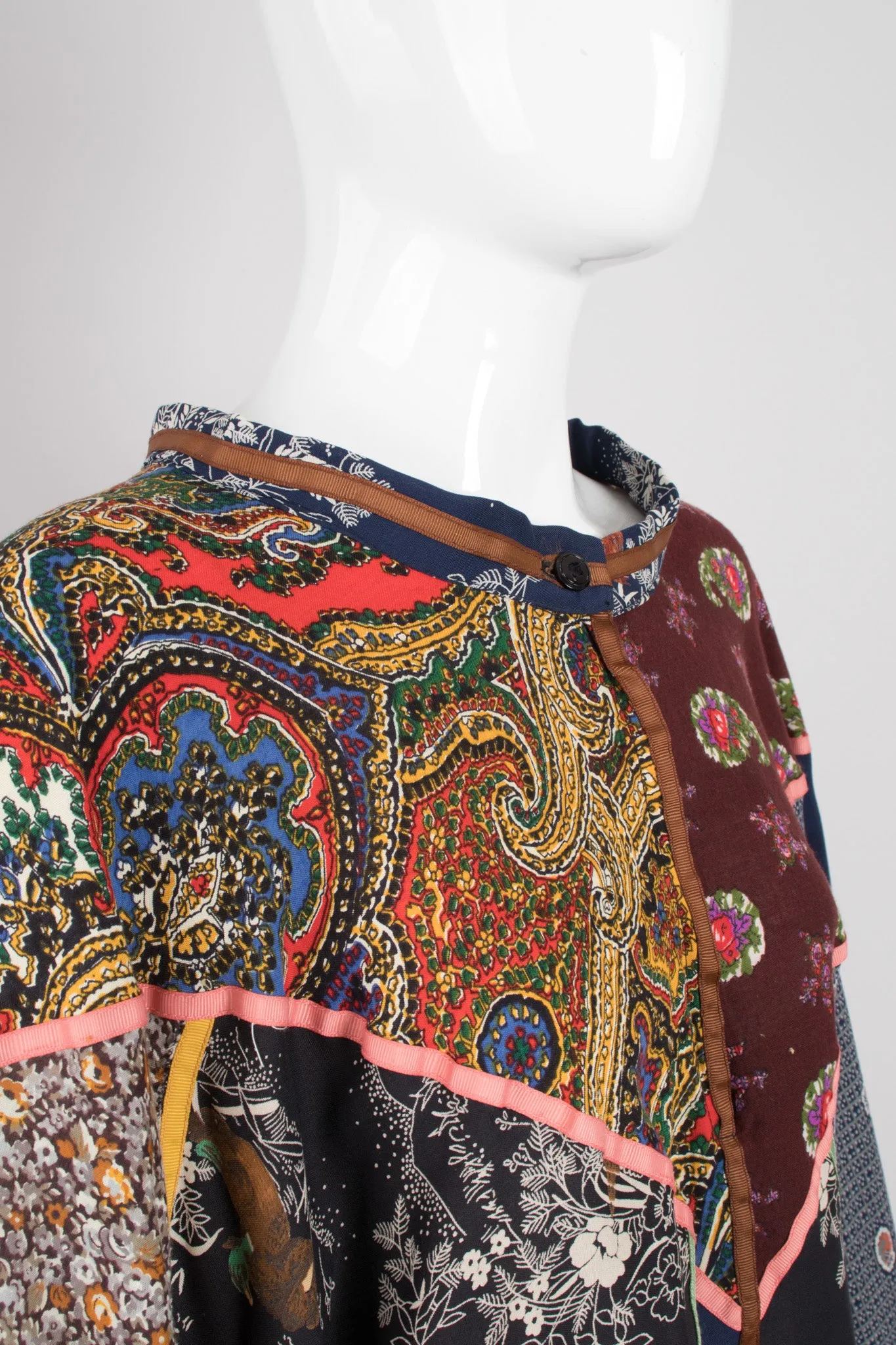 Stand Collar Patchwork Poncho