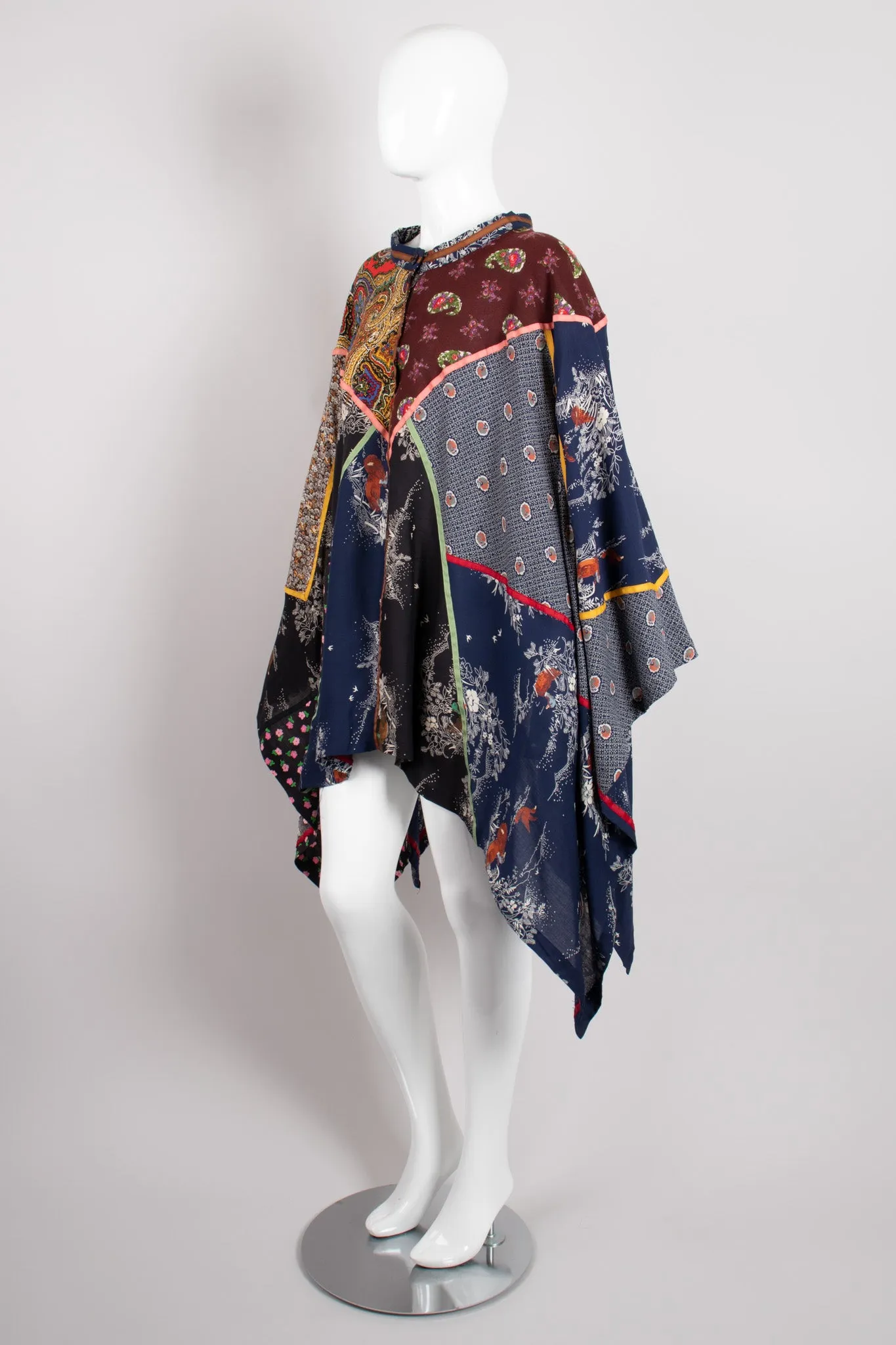 Stand Collar Patchwork Poncho
