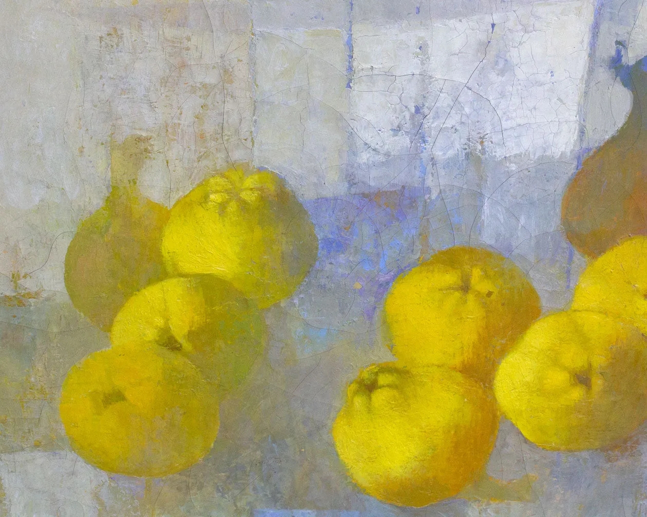 Stanley Mitruck Signed 1959 “Quince” Oil on Canvas Abstract Still Life Painting