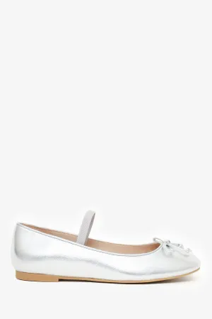 Stuart Weitzman Silver Leather 'Gabby' Ballet Flats Size 36