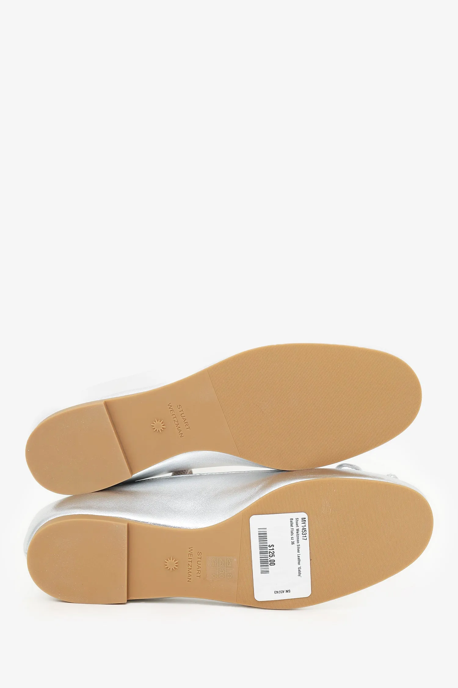 Stuart Weitzman Silver Leather 'Gabby' Ballet Flats Size 36