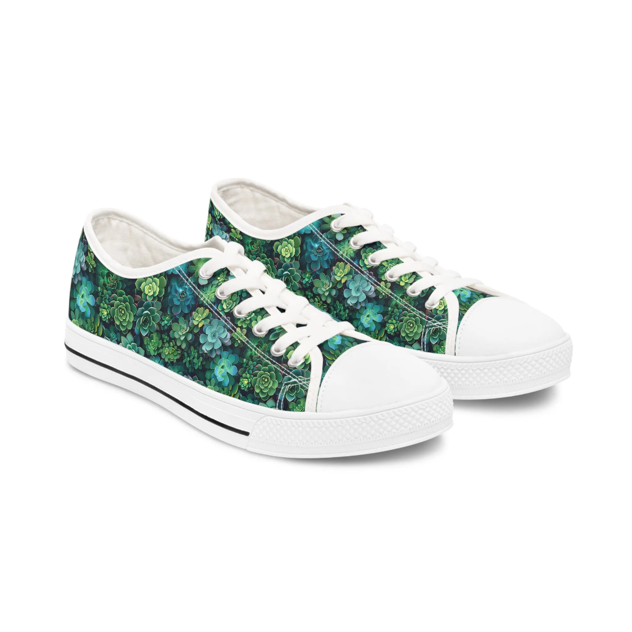Succulent Forest Ladies' Low Top Sneakers - Walk in Nature - Where Every Step Blooms with Freshness!
