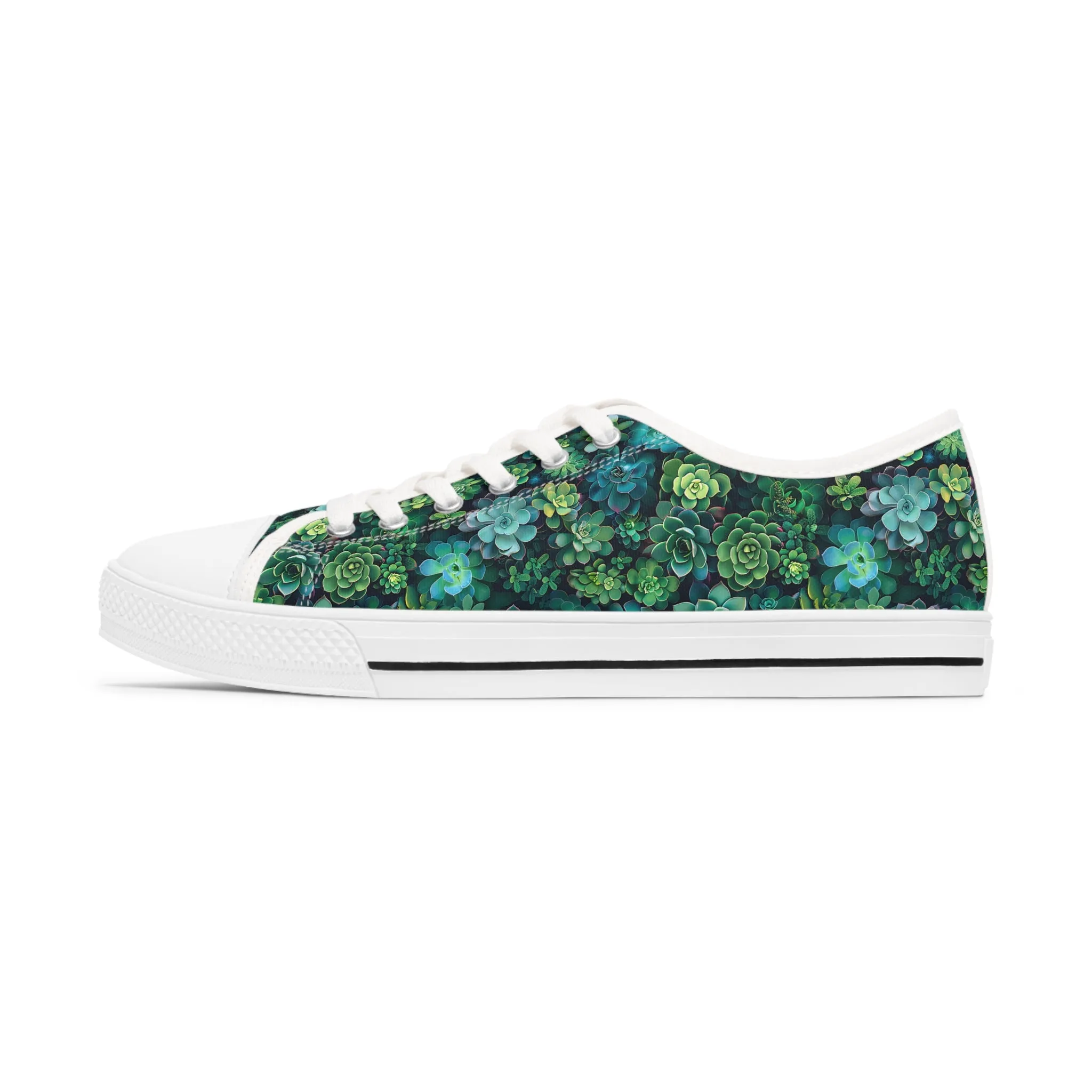 Succulent Forest Ladies' Low Top Sneakers - Walk in Nature - Where Every Step Blooms with Freshness!
