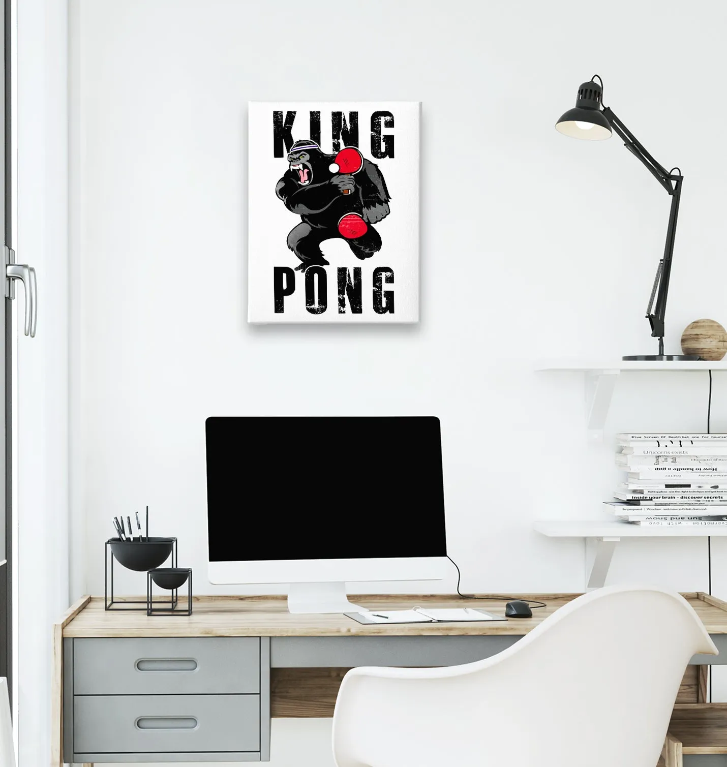 Table Tennis - King Pong White Canvas Wall Art 35x40cm