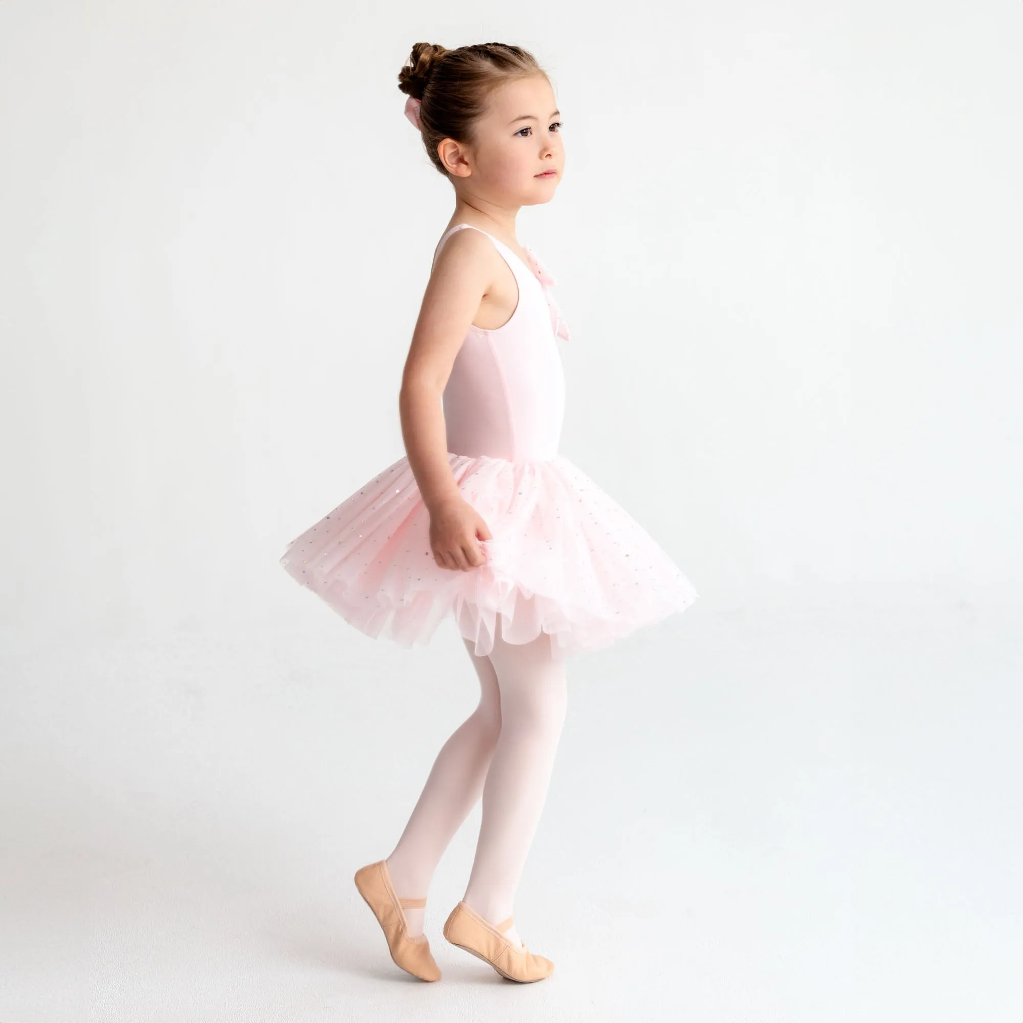 Tegan: Sequin Tulle Bow Tutu Dress in Pink