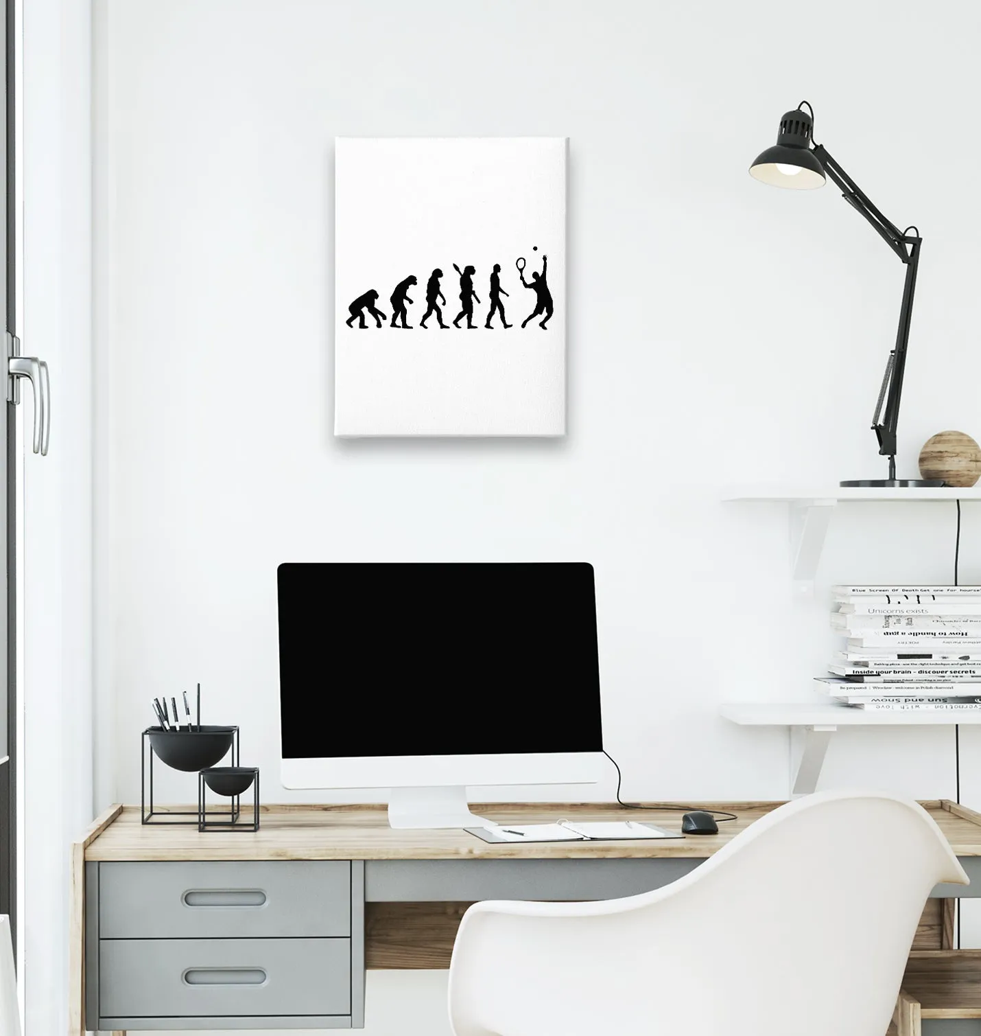 Tennis Player Evolution White Canvas Wall Art 35x40cm