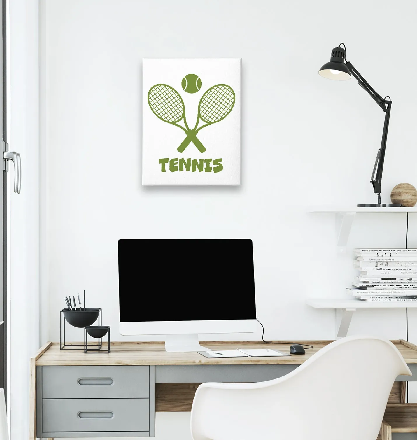 Tennis - Racket White Canvas Wall Art 35x40cm