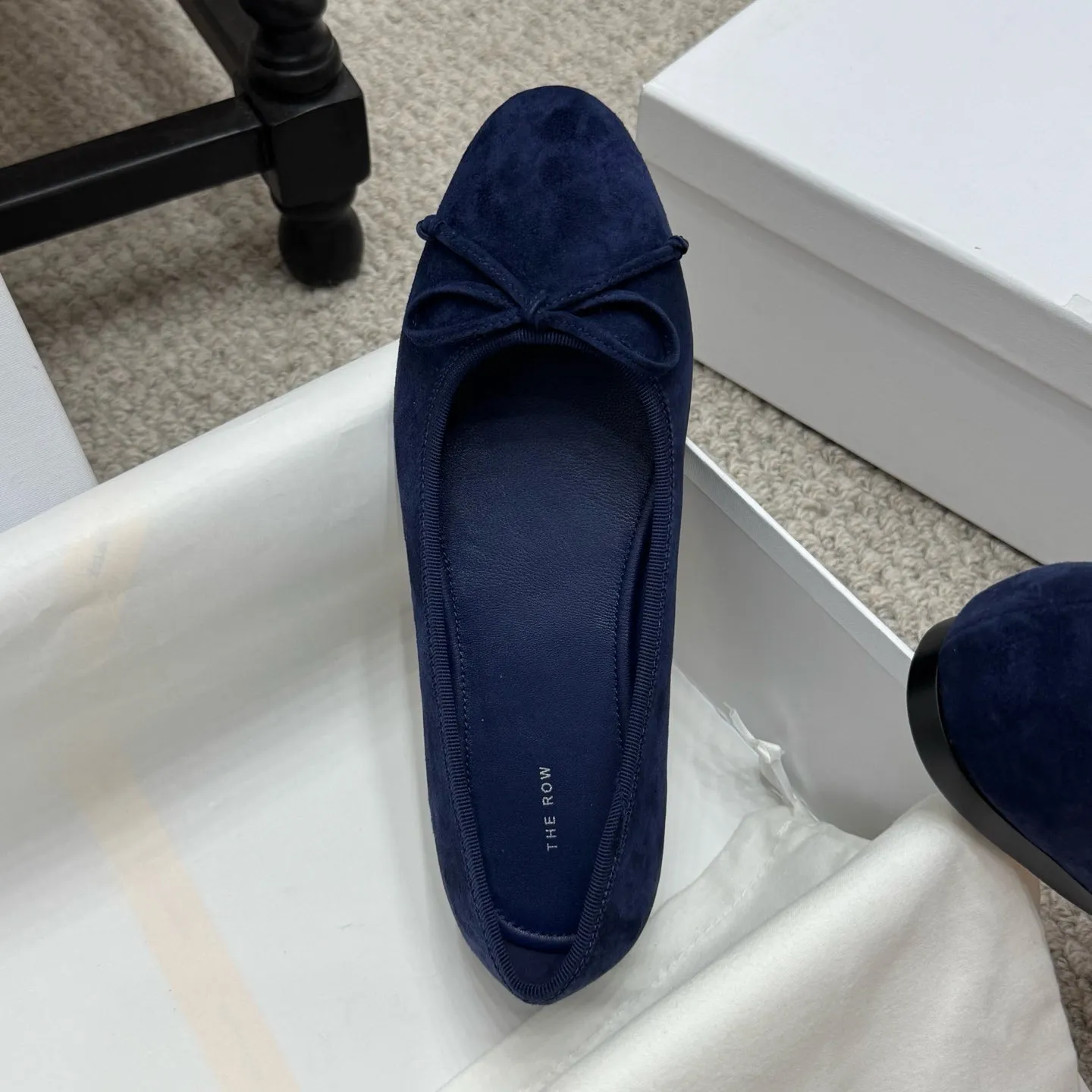 The Row Ballet Flats Bow Dark Blue Suede 290738