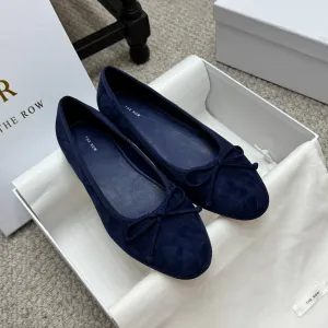 The Row Ballet Flats Bow Dark Blue Suede 290738