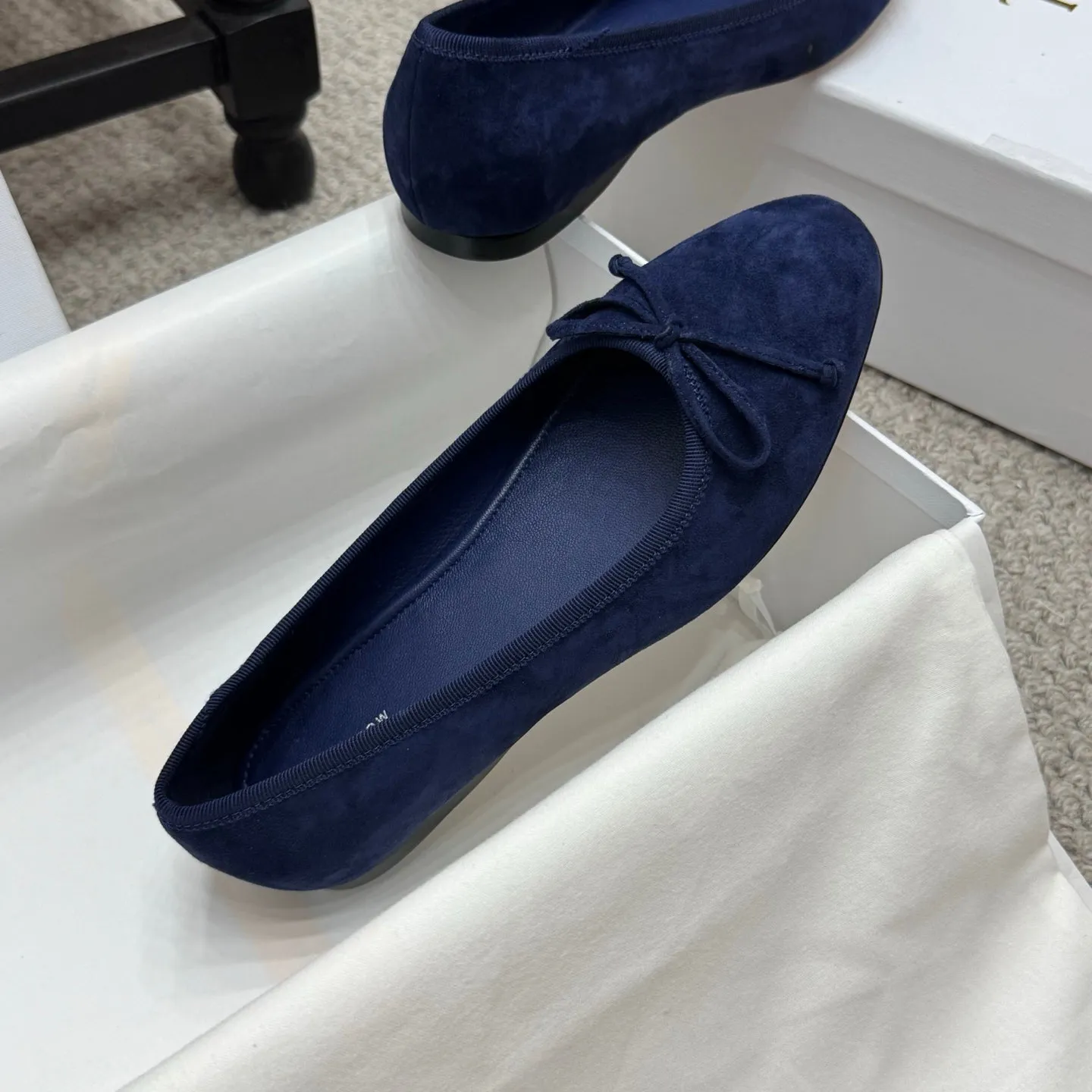 The Row Ballet Flats Bow Dark Blue Suede 290738