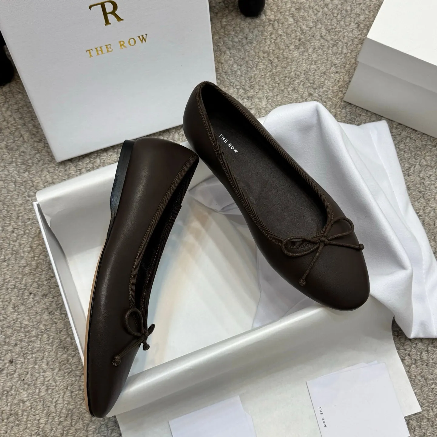 The Row Ballet Flats Bow Dark Brown Cowhide 290729