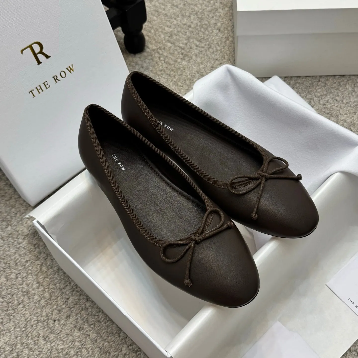 The Row Ballet Flats Bow Dark Brown Cowhide 290729