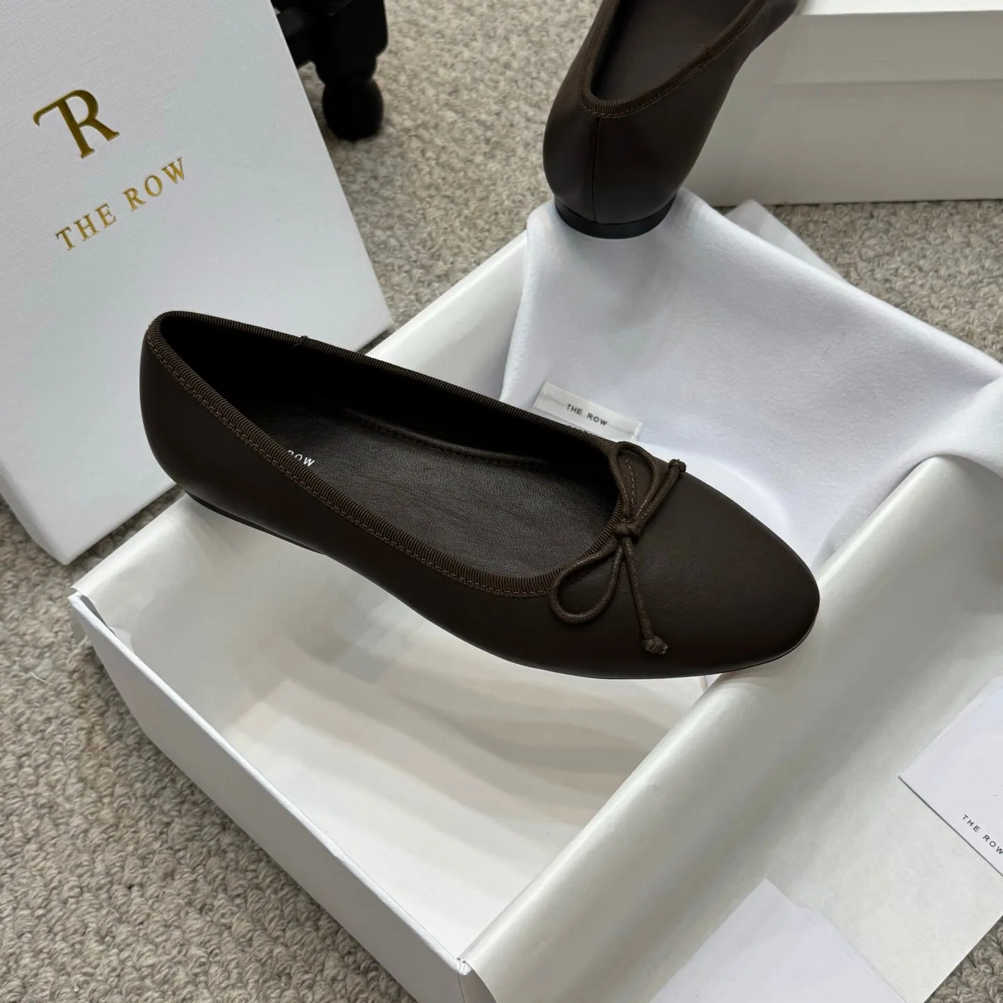 The Row Ballet Flats Bow Dark Brown Cowhide 290729