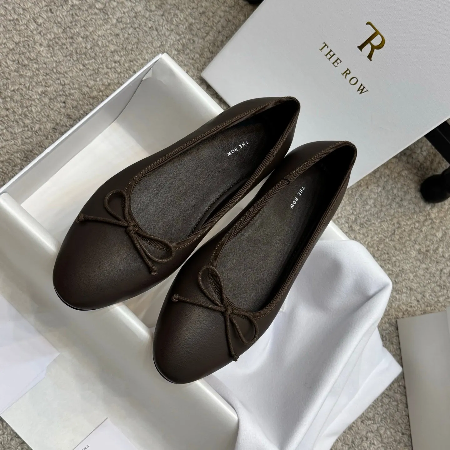 The Row Ballet Flats Bow Dark Brown Cowhide 290729