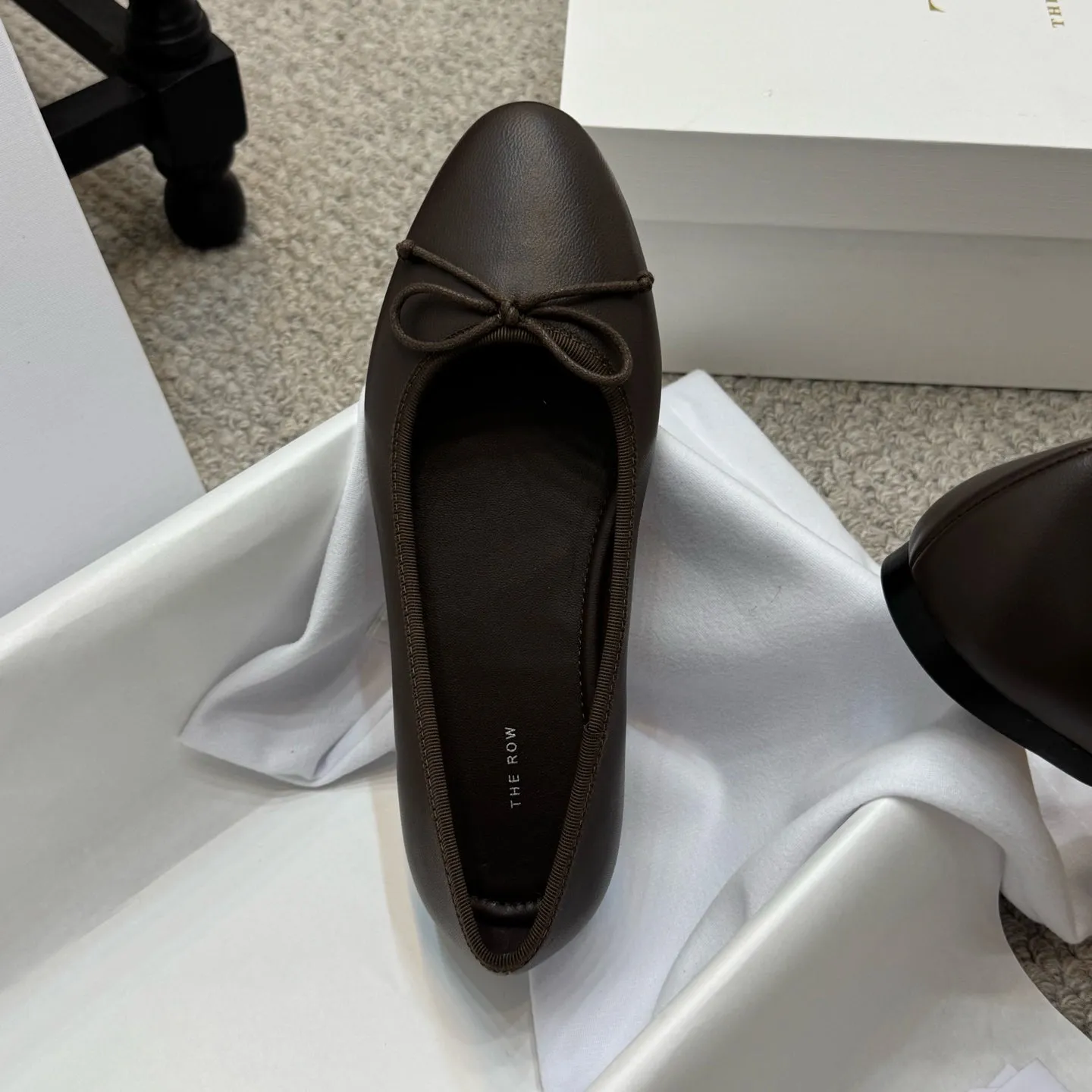 The Row Ballet Flats Bow Dark Brown Cowhide 290729