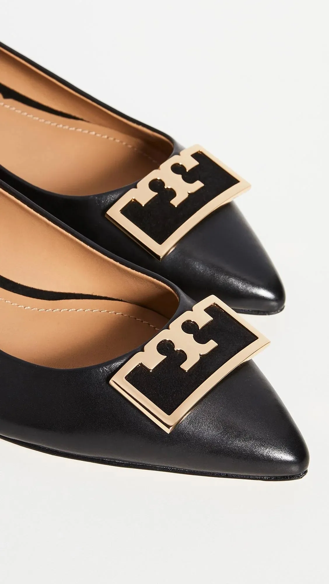 TORY BURCH GIGI CALFSKIN LEATHER AND SUEDE POINTED TOE SHOES