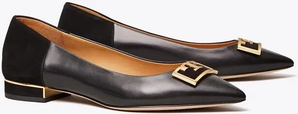 TORY BURCH GIGI CALFSKIN LEATHER AND SUEDE POINTED TOE SHOES