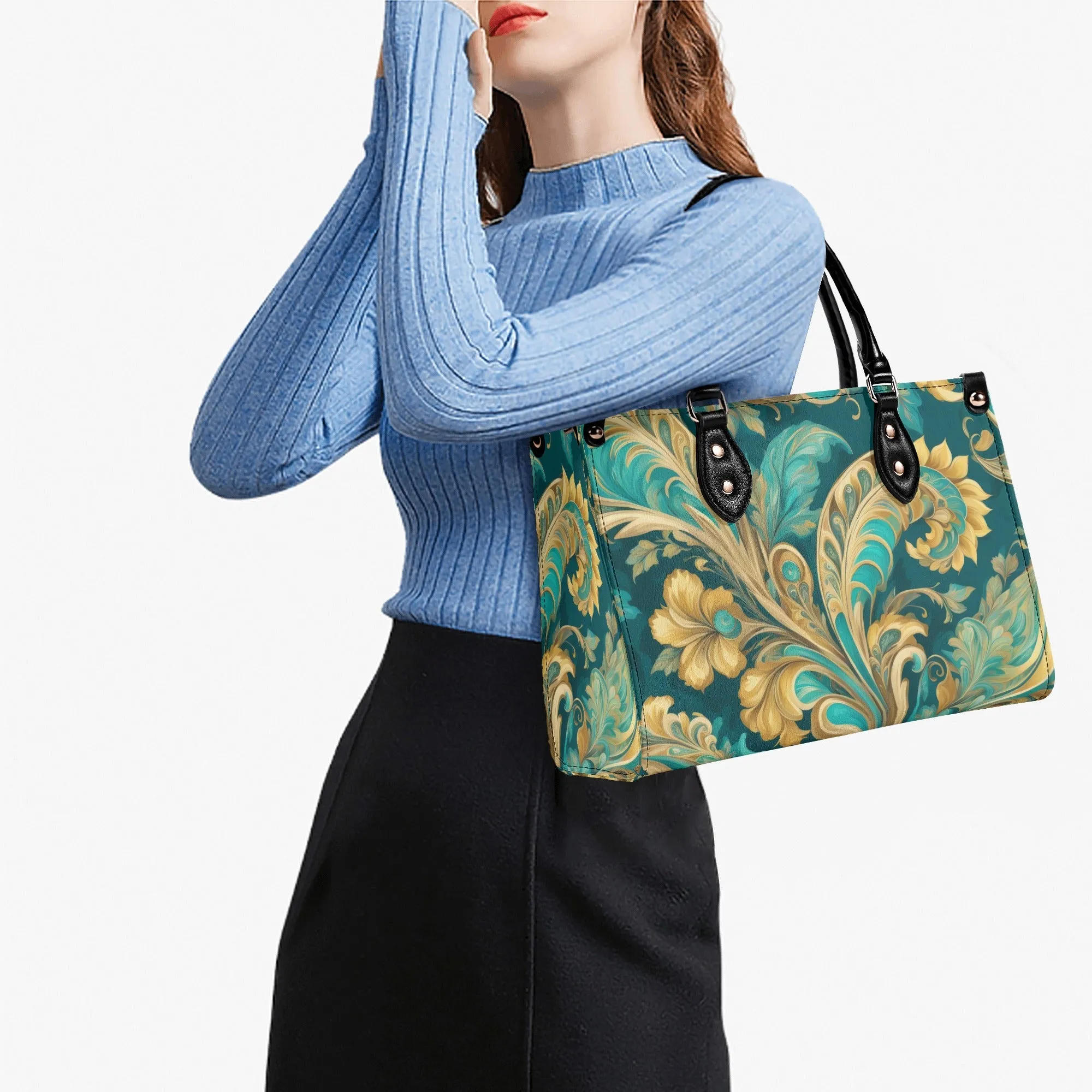 Turquoise Paisley Luxury Womens Vegan Leather Handbag