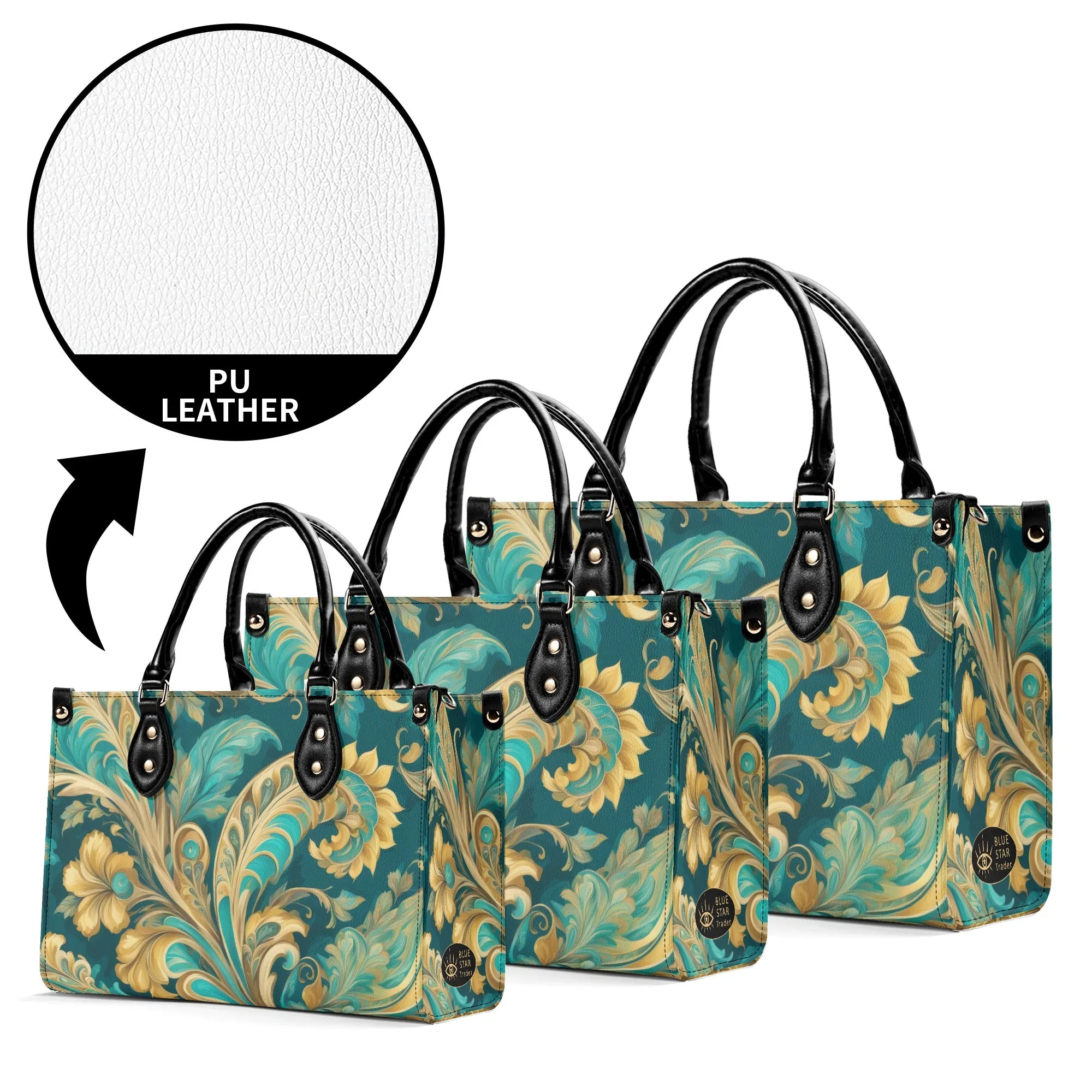 Turquoise Paisley Luxury Womens Vegan Leather Handbag