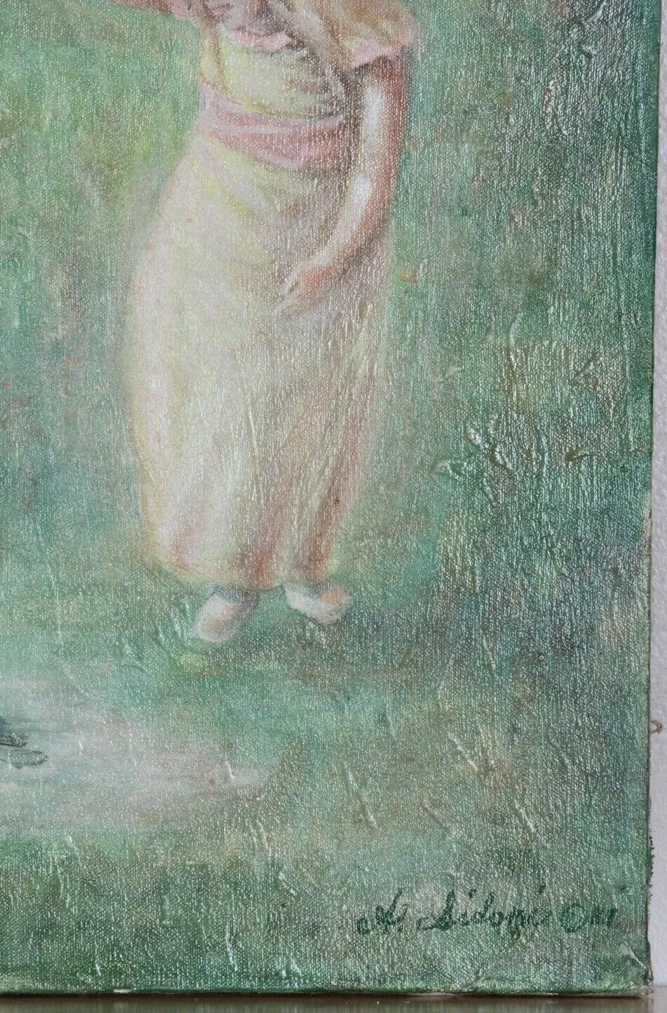 Untitled (Mother/Daughter Holding Hands) by Anthony Sidoni Signed Oil on Canvas
