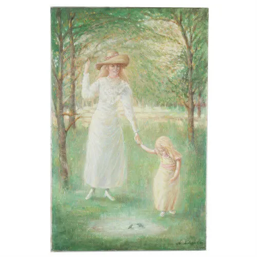 Untitled (Mother/Daughter Holding Hands) by Anthony Sidoni Signed Oil on Canvas