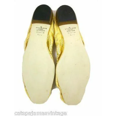 Vintage Shoes Fun Gold Metallic Flats Square Toe  Size 7-71/2 1950S