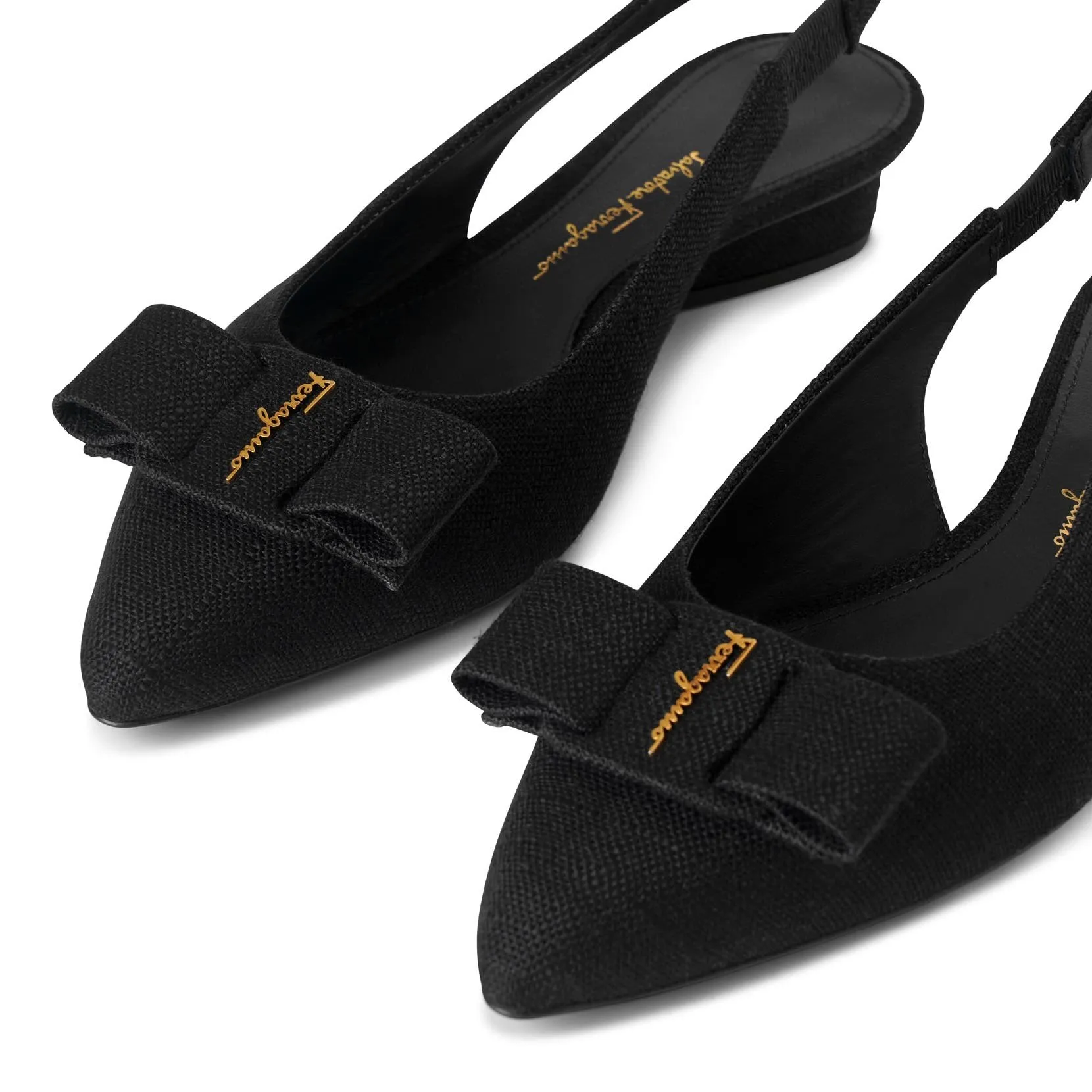 Viva sling black linnen flats