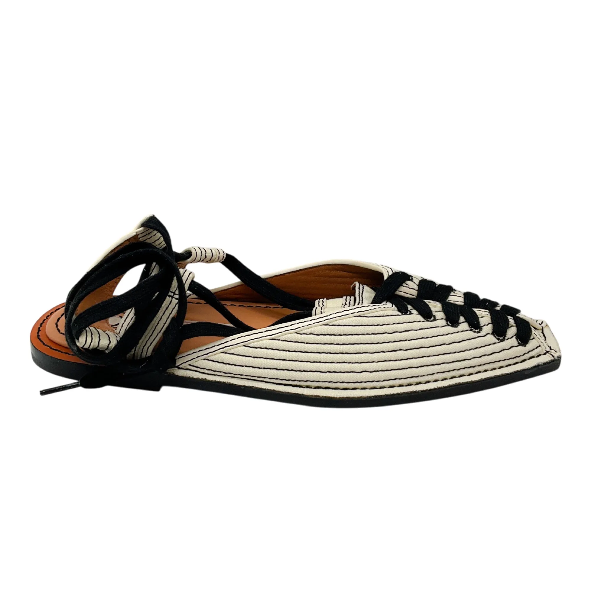 ZIMMERMANN Ivory / Black Lace-up Quilted Canvas Slippers