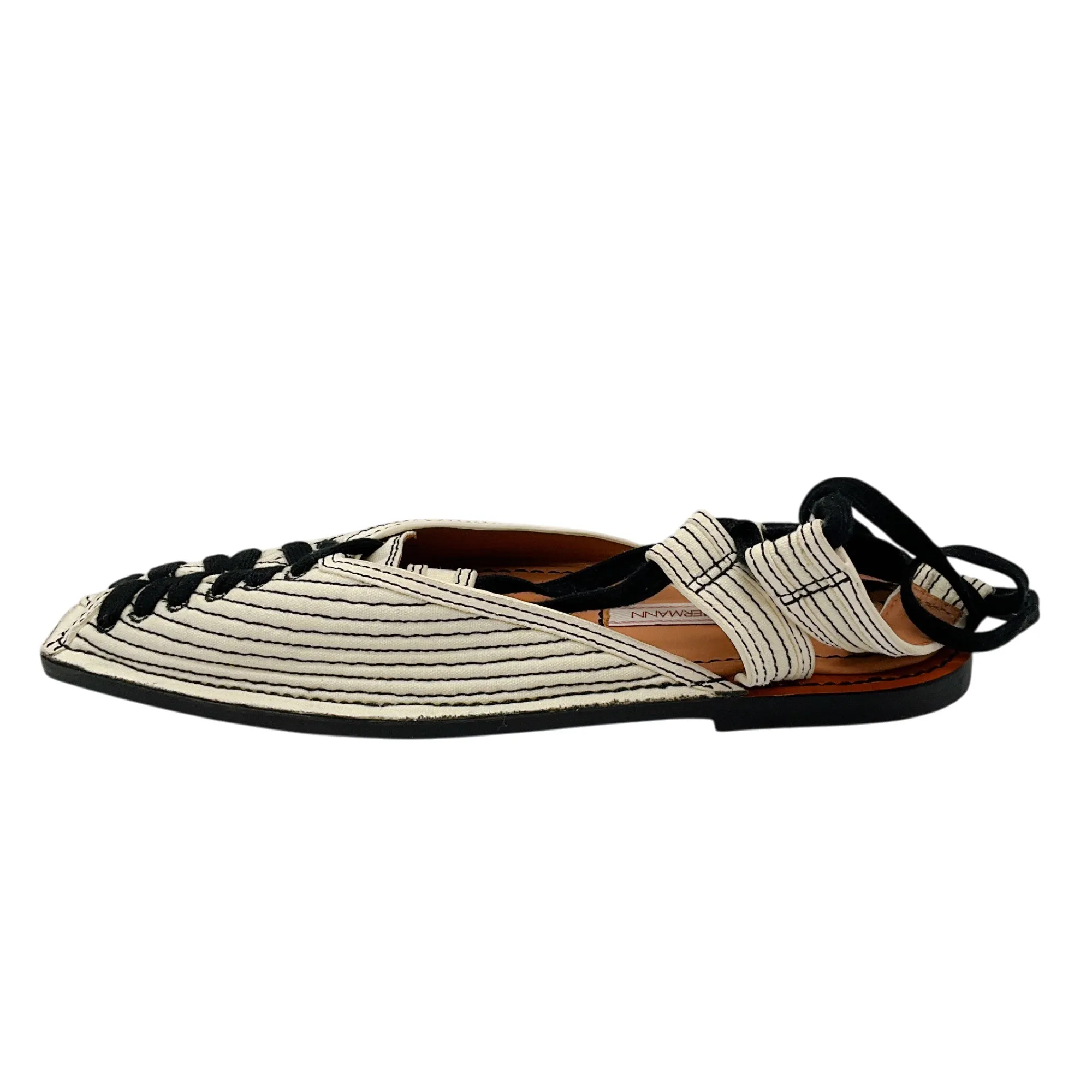 ZIMMERMANN Ivory / Black Lace-up Quilted Canvas Slippers