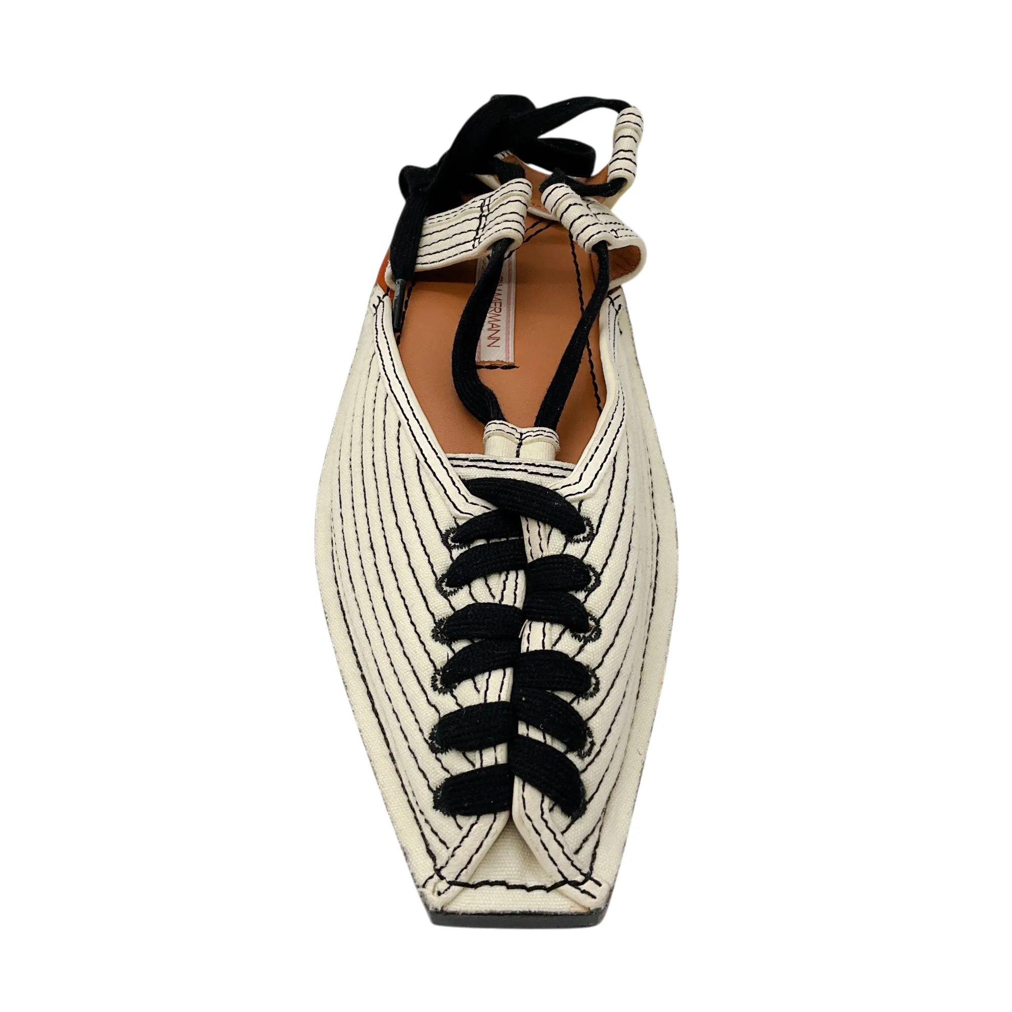 ZIMMERMANN Ivory / Black Lace-up Quilted Canvas Slippers