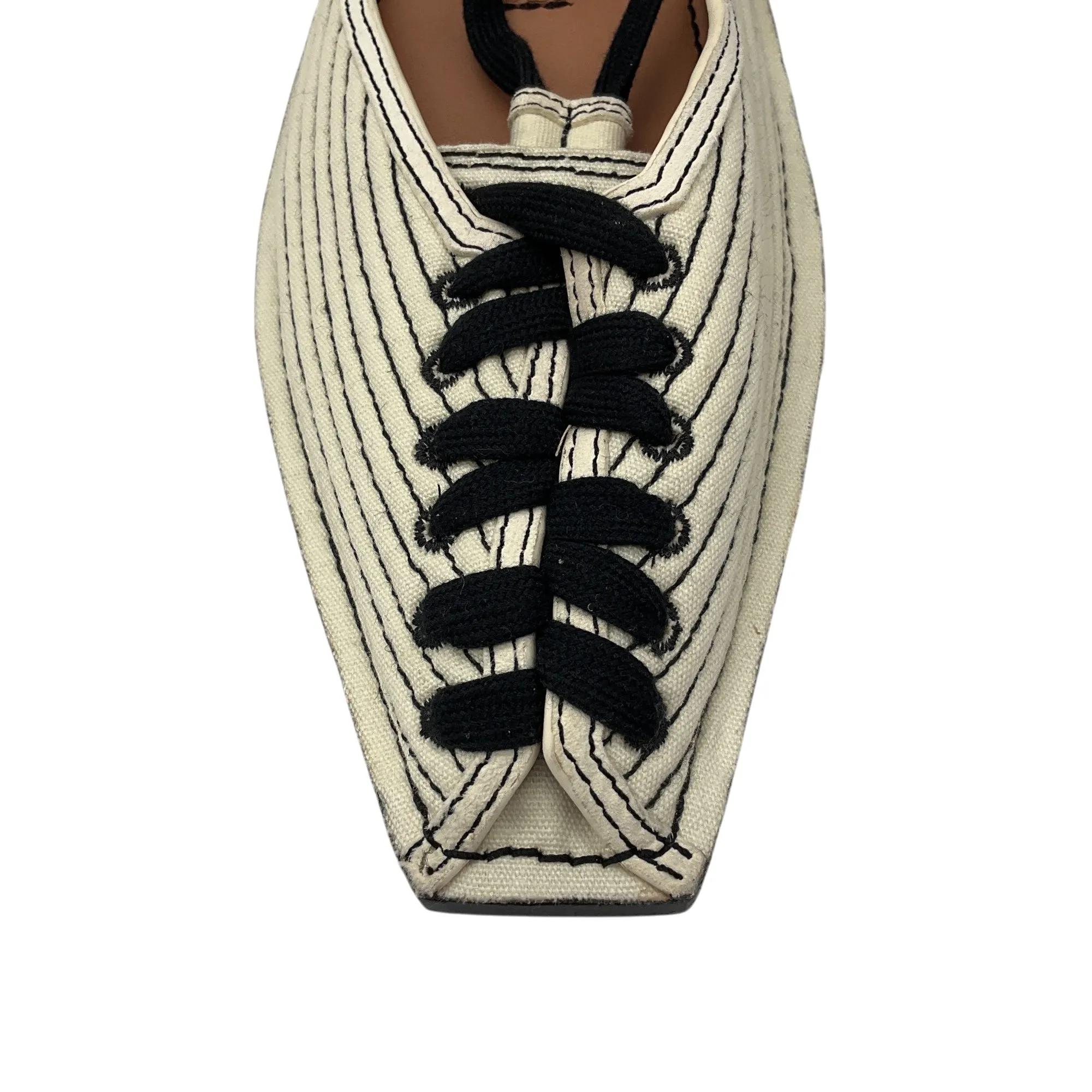 ZIMMERMANN Ivory / Black Lace-up Quilted Canvas Slippers